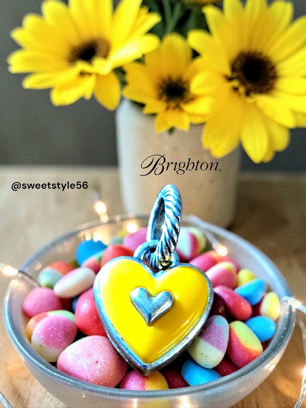 BRIGHTON "Candy Heart" Sunny Yellow And Silver Dangle Charm SWEET!